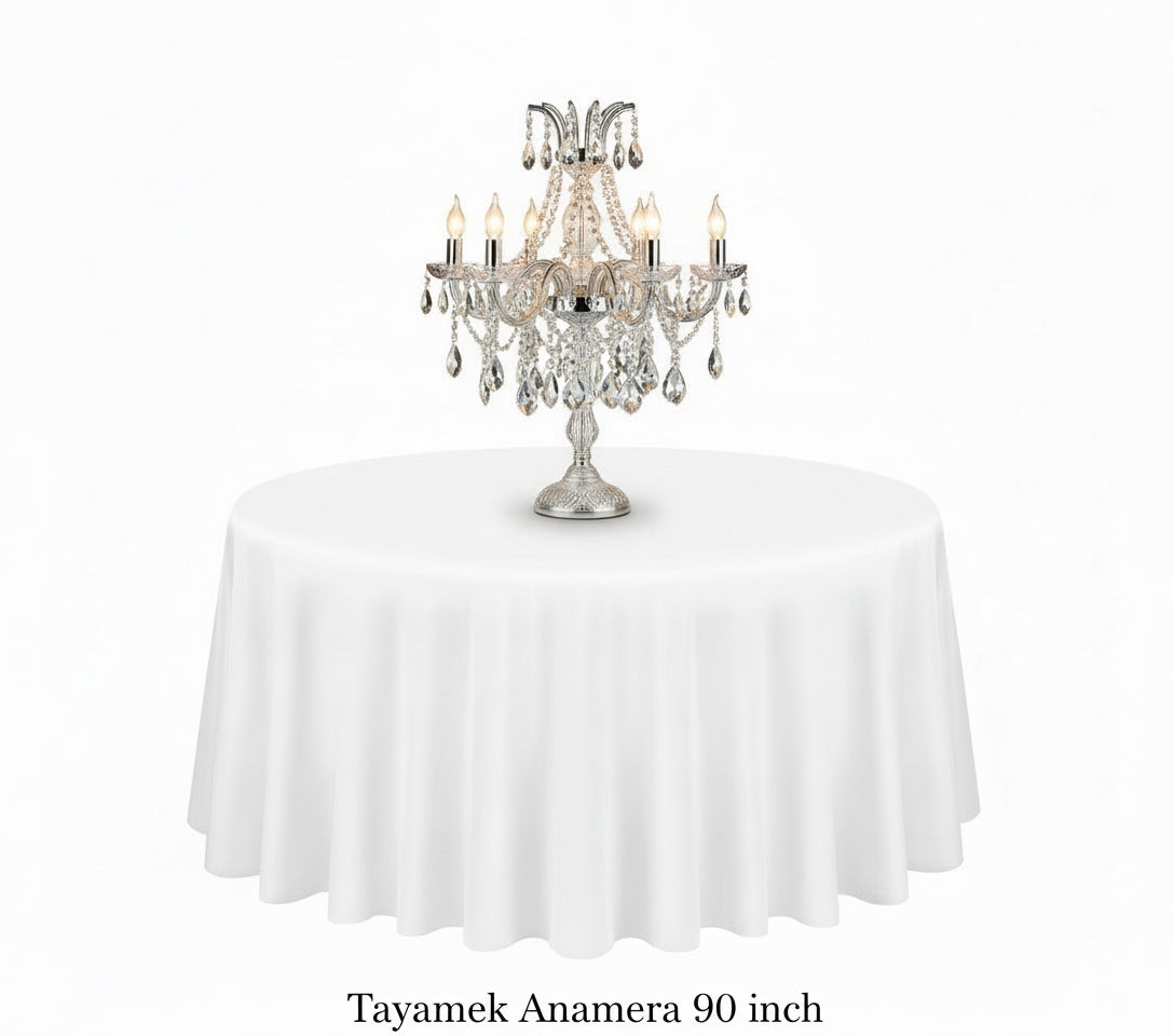 White Round Tablecloth 90 Inch Washable Polyester Tablecloths for Round Tables - Rental