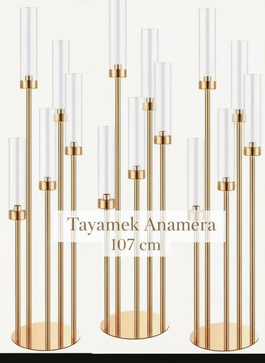 Gold Candle Holder 5-Arm – Tall Candelabra Centerpiece | Tayamek Anamera Rental