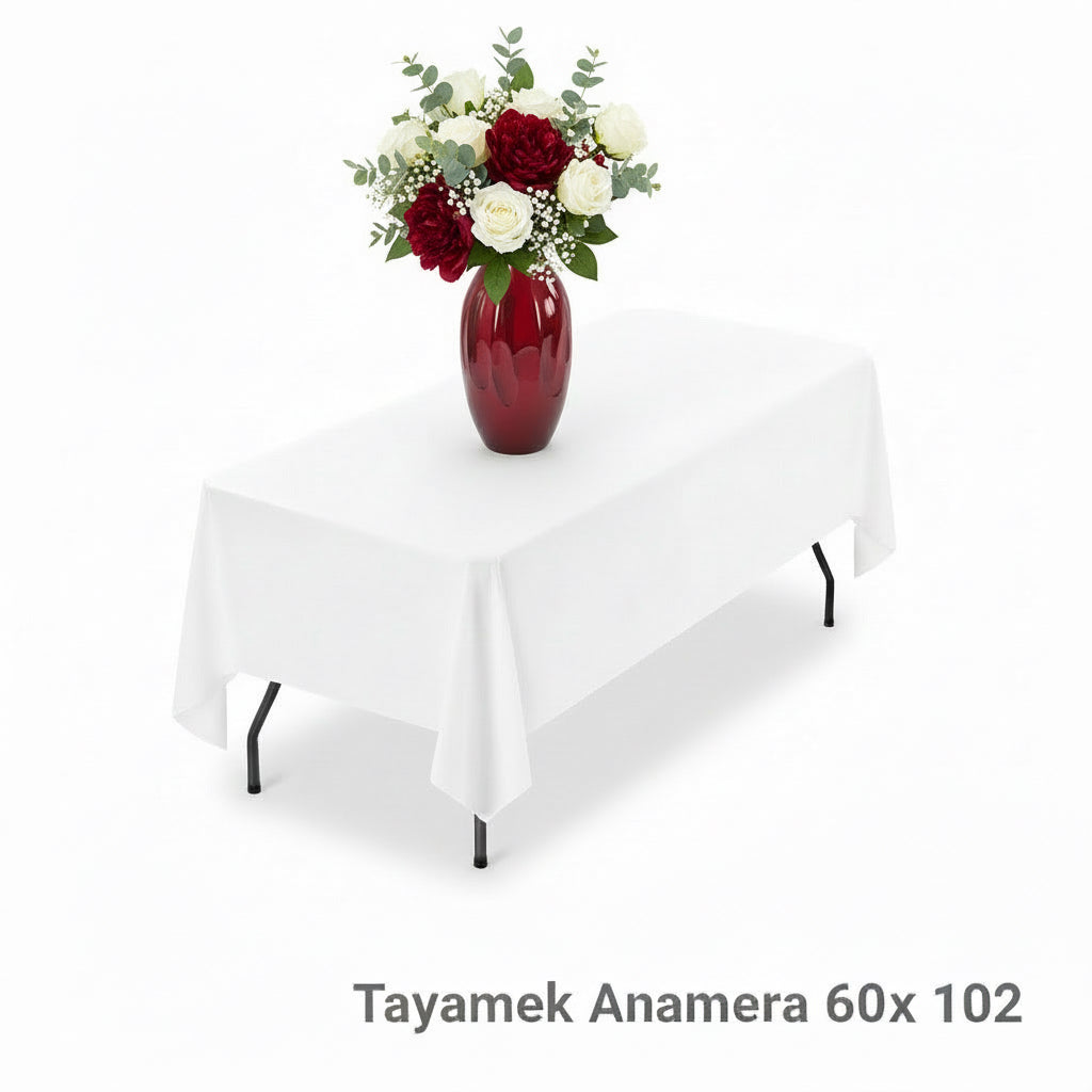 White Tablecloth 60 x 102 Inch, Rectangle Table Cloth for 6 Foot Table - Rental