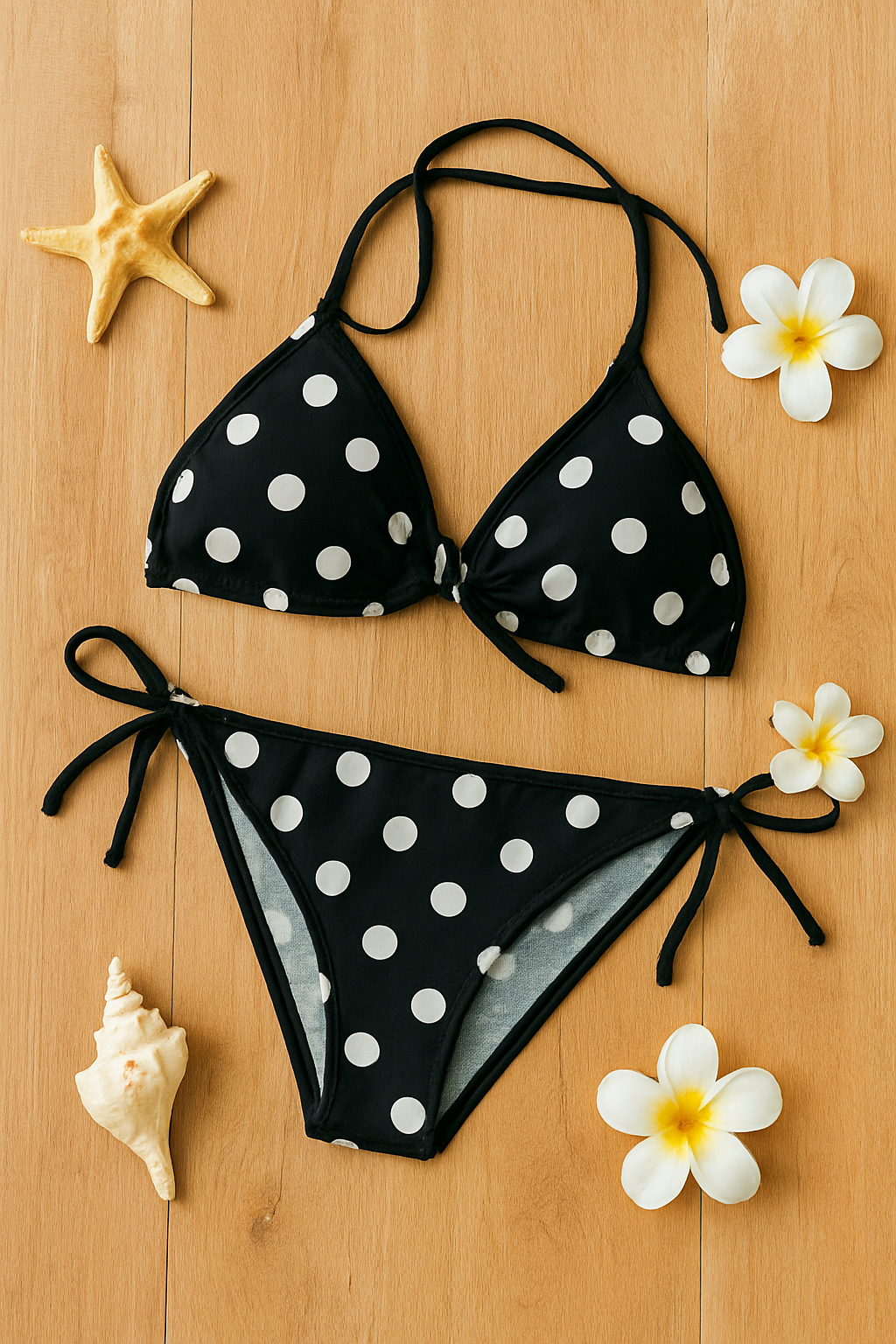 Navy Blue and White Polka Dot Bikini – Size M Second Hand