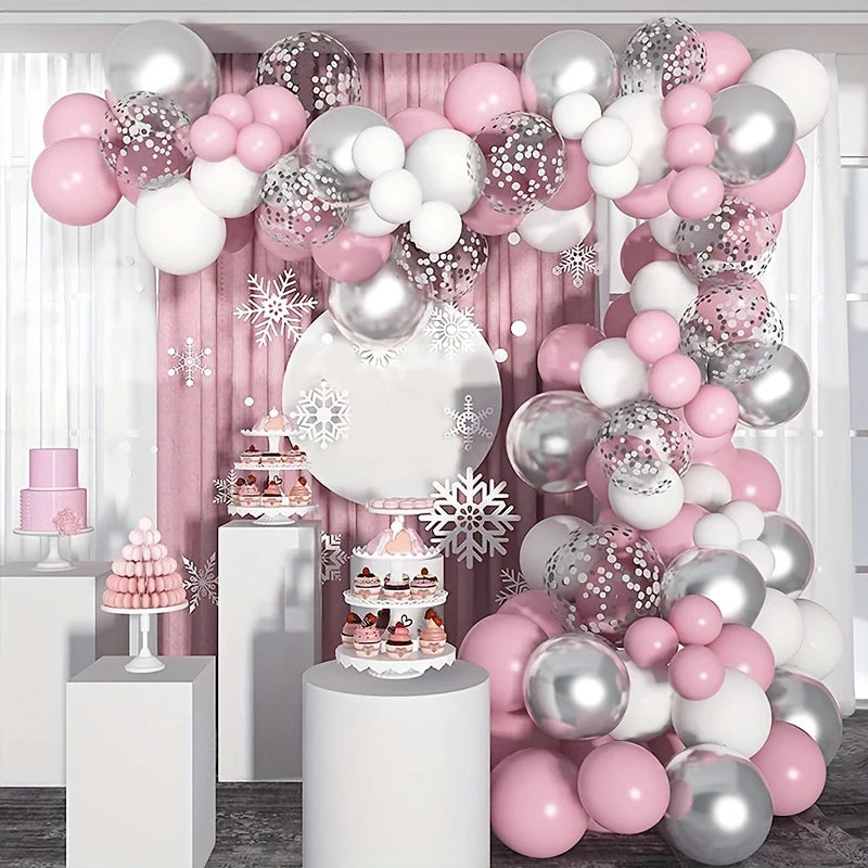 Lots Stock Fast Delivery 117pcs Silvery Pink Latex Balloons for Gender Reveal Baby Shower Birthday Wedding Decorations