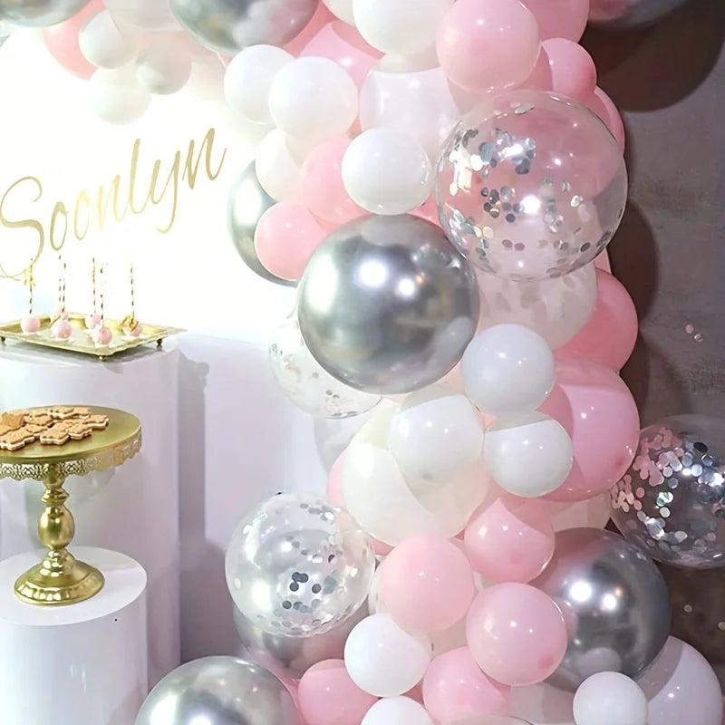 Lots Stock Fast Delivery 117pcs Silvery Pink Latex Balloons for Gender Reveal Baby Shower Birthday Wedding Decorations
