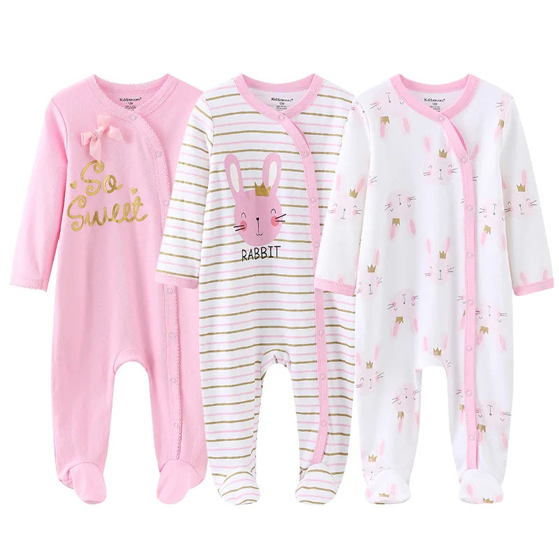 3pcs Newborn Baby Boy Clothes Long Sleeve 100% Cotton Baby Rompers Cartoon Baby Girl Clothes 0-12M Spring Solid Color Bebes
