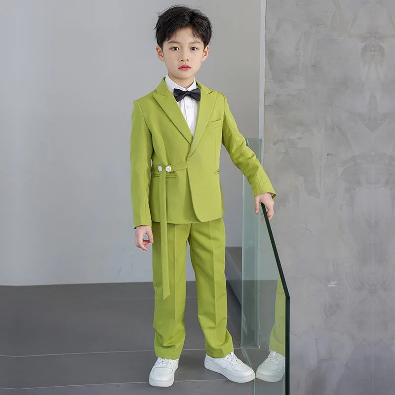 Wholesale Fashion Children's Clothing Green Suit Boys Formal Five-Piece Set Korean Style Performance Stage Outfit