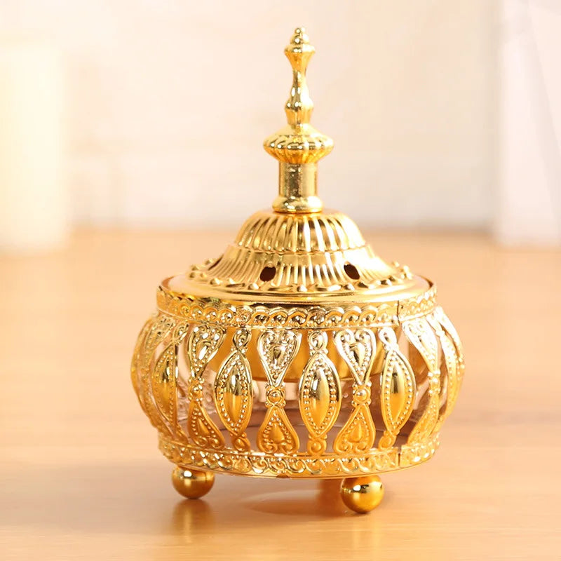 Gold Hollow Out Incense Burner Middle East Hot Selling Ornate Aromatherapy Holder for Home Religious Decor