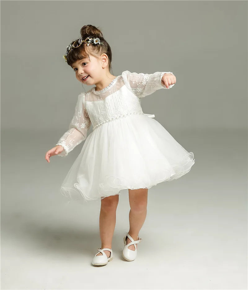 Newborn Baptism Dress For Baby Girl White Lace First Birthday Party Wear Cute Infant Toddler Girls Christening Gown Clothes 3-24