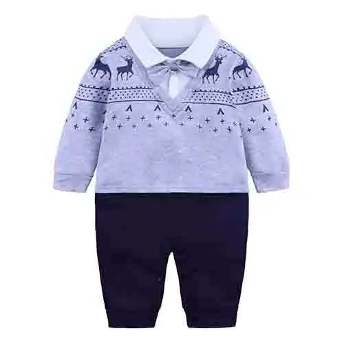 Fashion Newborn Baby Boys Gentleman Formal Suit Romper Long Sleeve Jumpsuit Bow Tie Tuxedo Outfit Clothes for 0-24M Bebes Gift