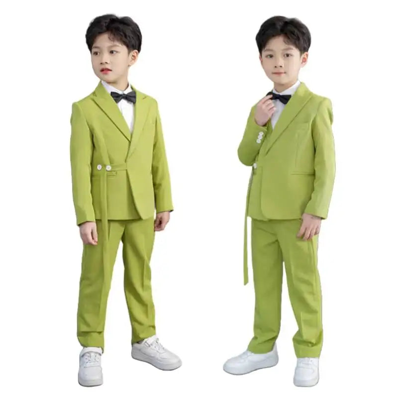 Wholesale Fashion Children's Clothing Green Suit Boys Formal Five-Piece Set Korean Style Performance Stage Outfit