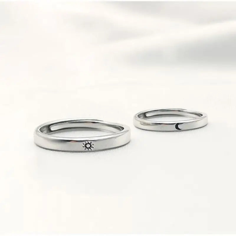 2Pcs Sun and Moon Lover Couple Rings Set Promise Wedding Bands for Him and Her