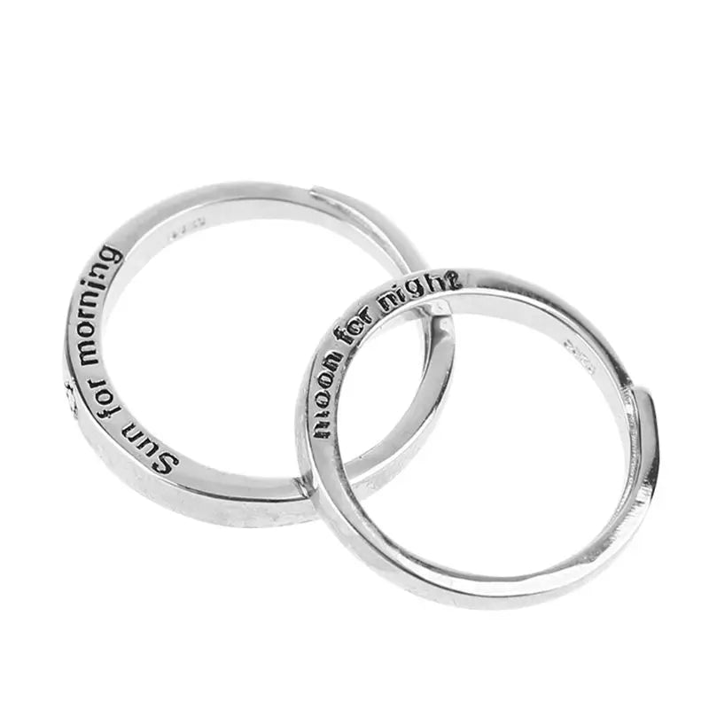 2Pcs Sun and Moon Lover Couple Rings Set Promise Wedding Bands for Him and Her