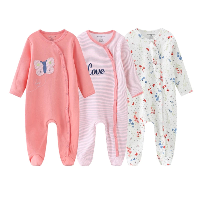 3pcs Newborn Baby Boy Clothes Long Sleeve 100% Cotton Baby Rompers Cartoon Baby Girl Clothes 0-12M Spring Solid Color Bebes
