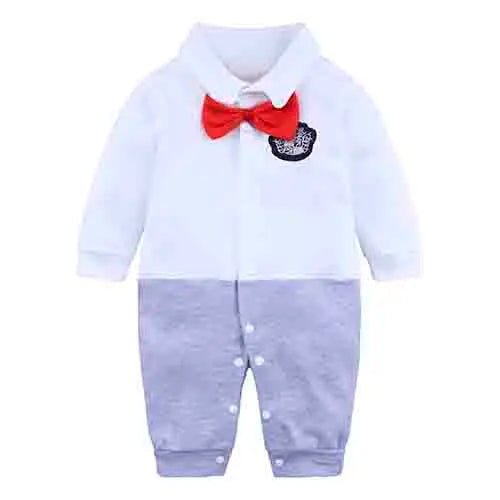 Fashion Newborn Baby Boys Gentleman Formal Suit Romper Long Sleeve Jumpsuit Bow Tie Tuxedo Outfit Clothes for 0-24M Bebes Gift
