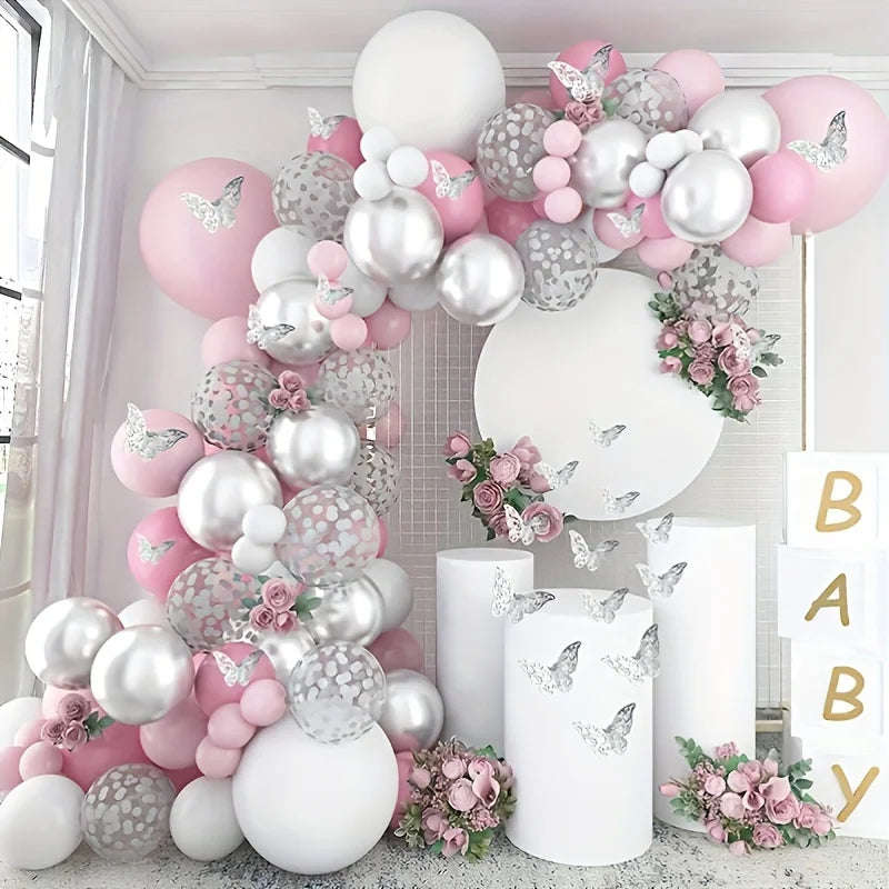 Lots Stock Fast Delivery 117pcs Silvery Pink Latex Balloons for Gender Reveal Baby Shower Birthday Wedding Decorations