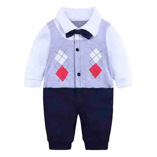 Fashion Newborn Baby Boys Gentleman Formal Suit Romper Long Sleeve Jumpsuit Bow Tie Tuxedo Outfit Clothes for 0-24M Bebes Gift