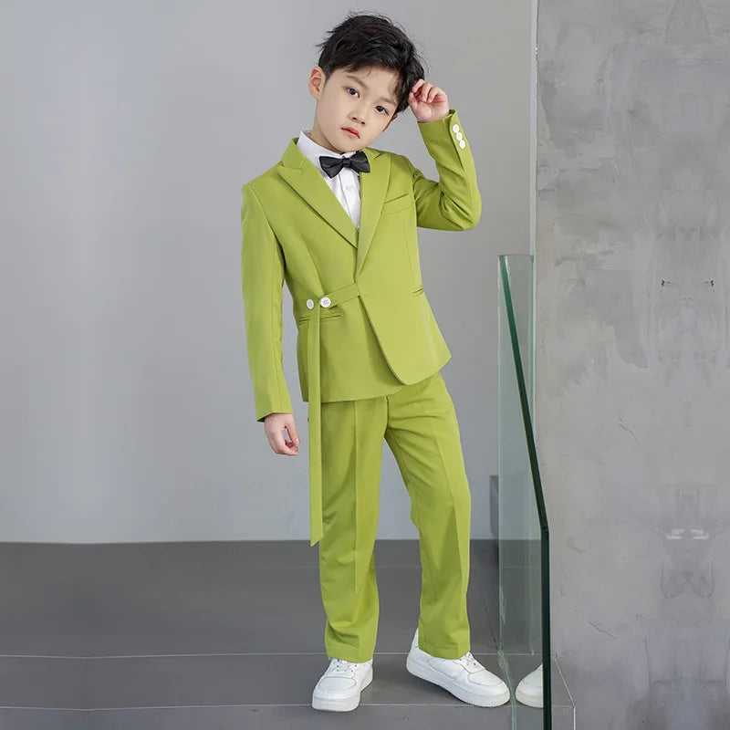 Wholesale Fashion Children's Clothing Green Suit Boys Formal Five-Piece Set Korean Style Performance Stage Outfit