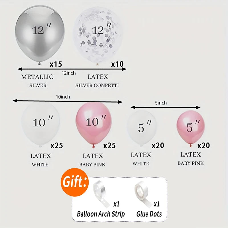 Lots Stock Fast Delivery 117pcs Silvery Pink Latex Balloons for Gender Reveal Baby Shower Birthday Wedding Decorations