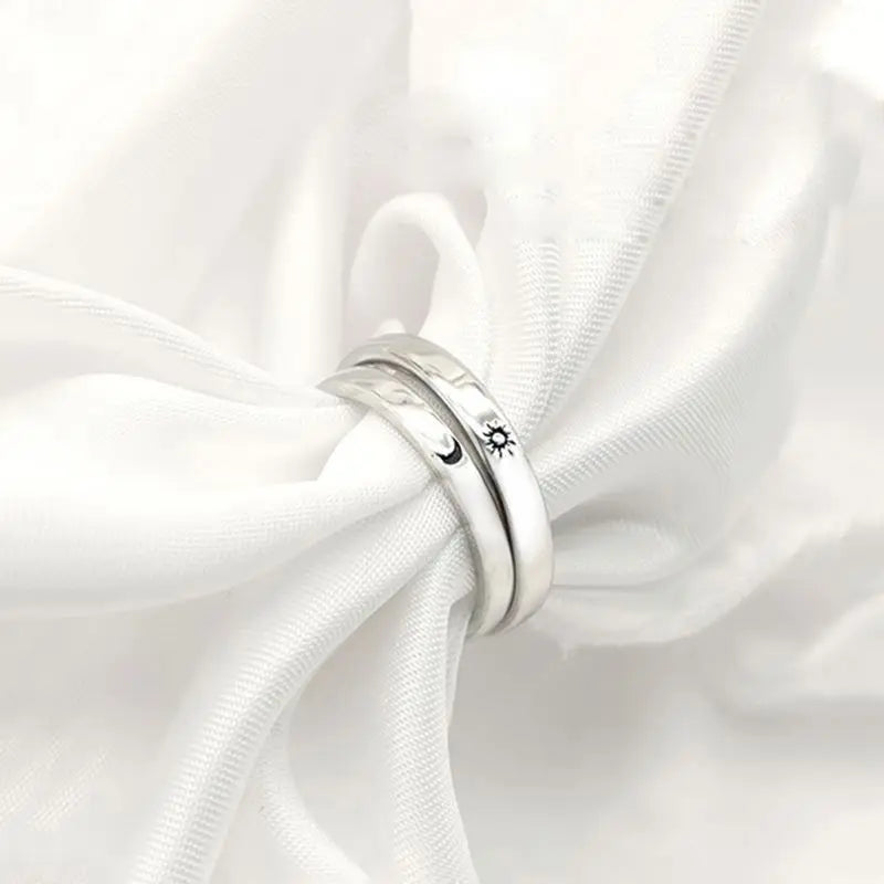 2Pcs Sun and Moon Lover Couple Rings Set Promise Wedding Bands for Him and Her