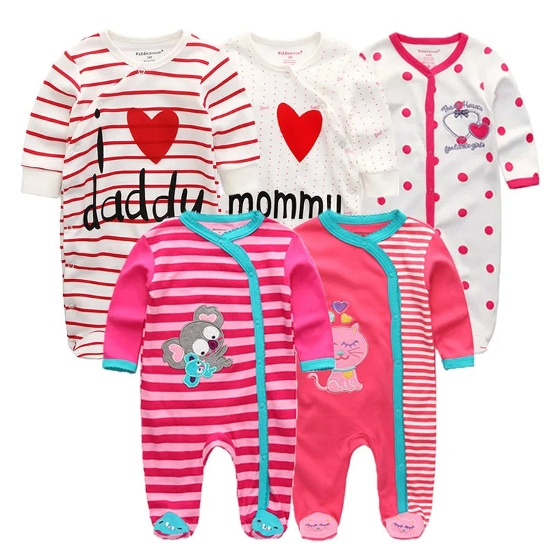 5PCS Unisex Jumpsuits 100%Cotton Newbron Baby Girl Clothes Sets 0-12M Baby Boy Clothes Long Sleeve Pajamas Bebes