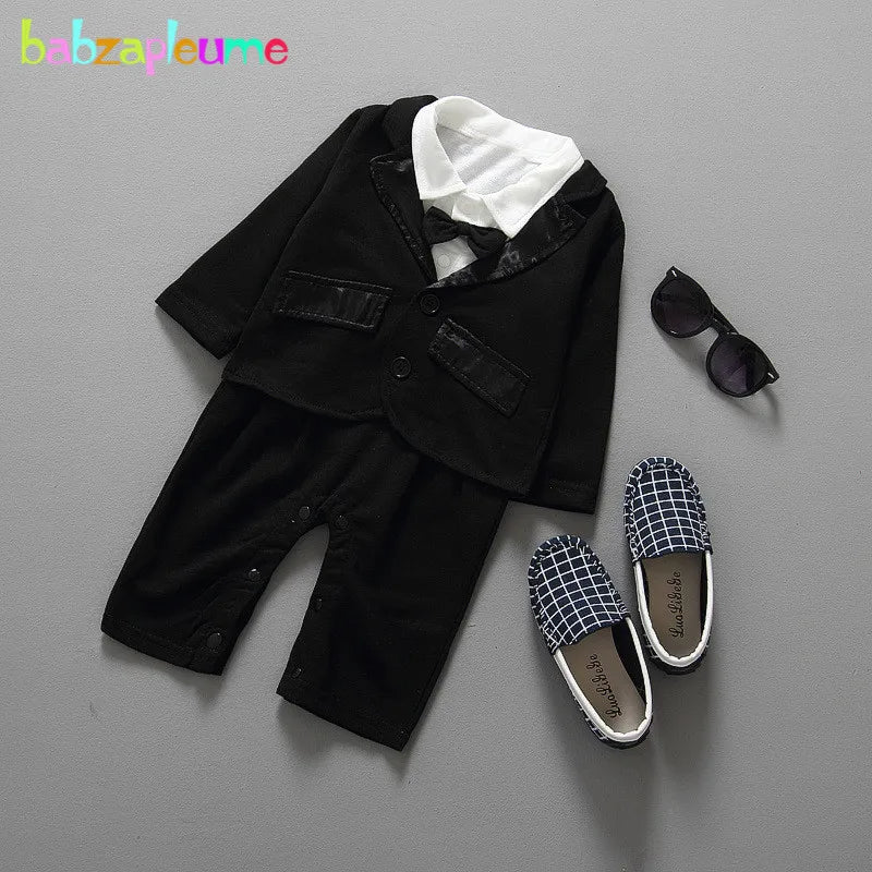 2Piece Spring Fall Toddler Boy Outfits Newborn Baby Clothes fashion Gentleman suit Black coat+Jumpsuit Kids Clothing Sets BC1278