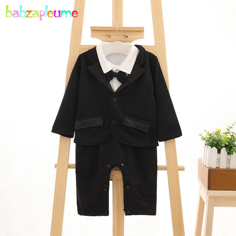 2Piece Spring Fall Toddler Boy Outfits Newborn Baby Clothes fashion Gentleman suit Black coat+Jumpsuit Kids Clothing Sets BC1278