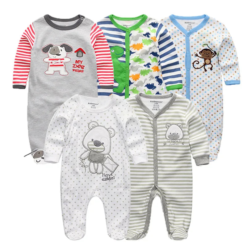 5PCS Unisex Jumpsuits 100%Cotton Newbron Baby Girl Clothes Sets 0-12M Baby Boy Clothes Long Sleeve Pajamas Bebes