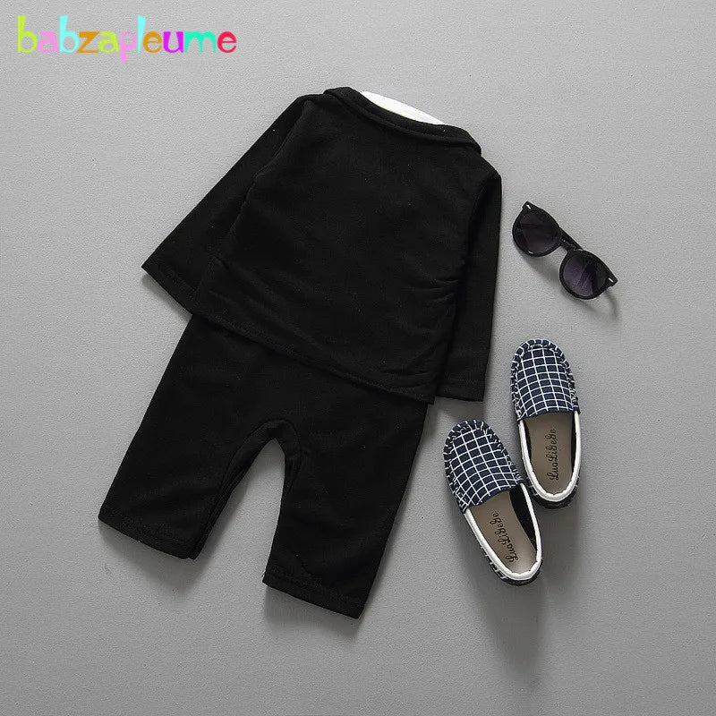2Piece Spring Fall Toddler Boy Outfits Newborn Baby Clothes fashion Gentleman suit Black coat+Jumpsuit Kids Clothing Sets BC1278