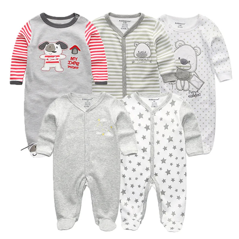 5PCS Unisex Jumpsuits 100%Cotton Newbron Baby Girl Clothes Sets 0-12M Baby Boy Clothes Long Sleeve Pajamas Bebes