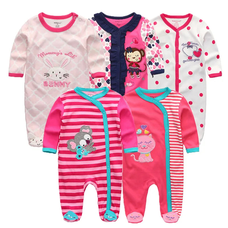 5PCS Unisex Jumpsuits 100%Cotton Newbron Baby Girl Clothes Sets 0-12M Baby Boy Clothes Long Sleeve Pajamas Bebes