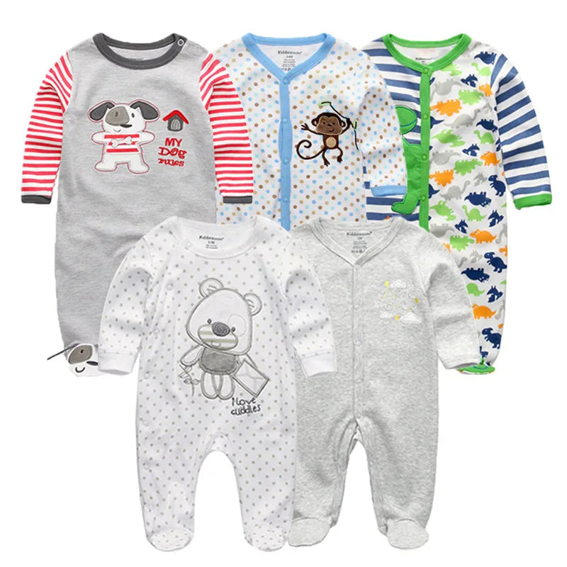 5PCS Unisex Jumpsuits 100%Cotton Newbron Baby Girl Clothes Sets 0-12M Baby Boy Clothes Long Sleeve Pajamas Bebes
