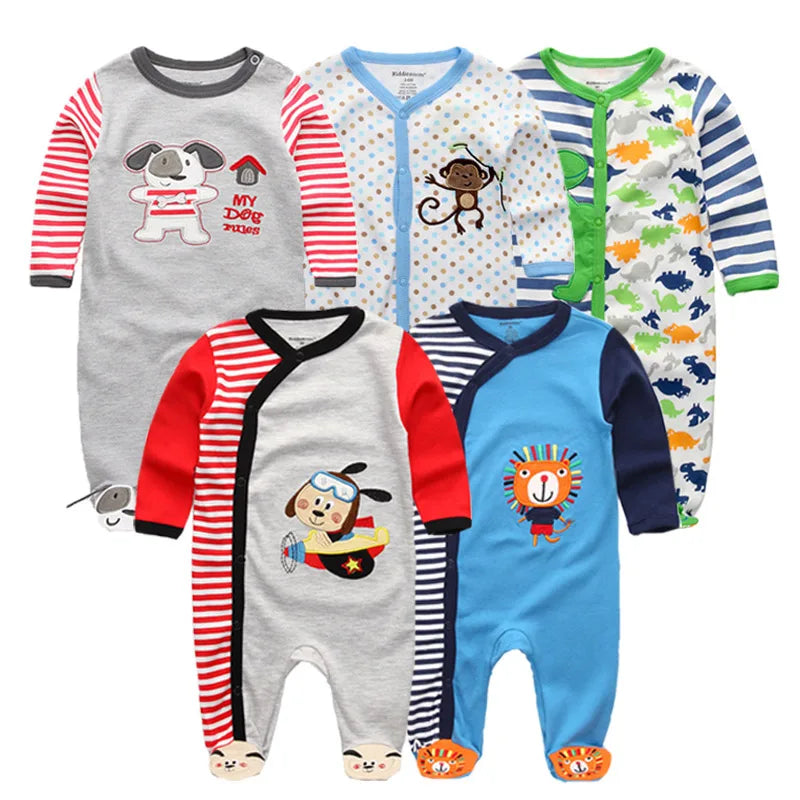 5PCS Unisex Jumpsuits 100%Cotton Newbron Baby Girl Clothes Sets 0-12M Baby Boy Clothes Long Sleeve Pajamas Bebes
