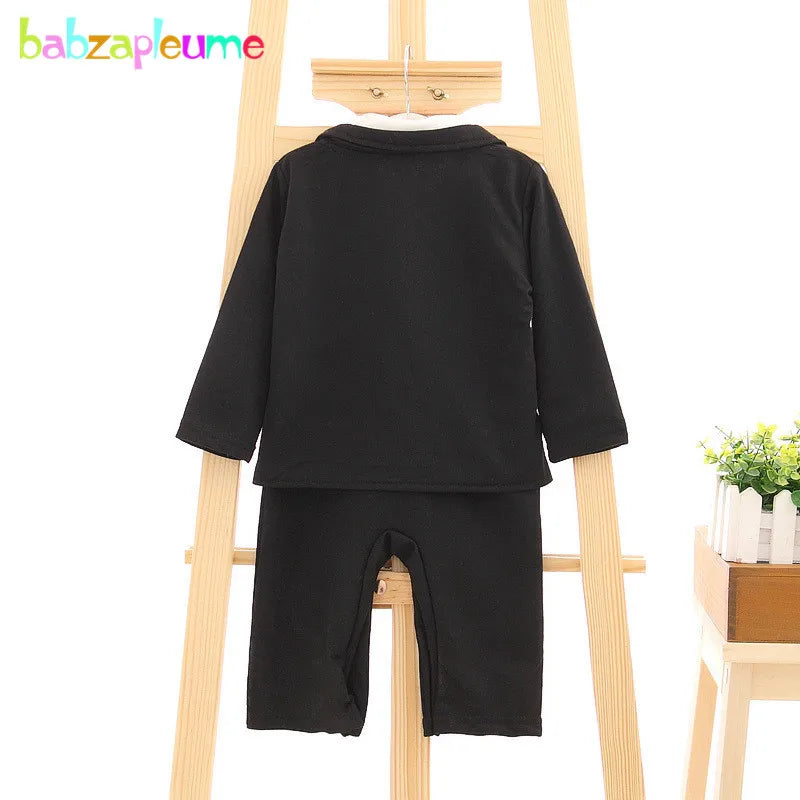 2Piece Spring Fall Toddler Boy Outfits Newborn Baby Clothes fashion Gentleman suit Black coat+Jumpsuit Kids Clothing Sets BC1278
