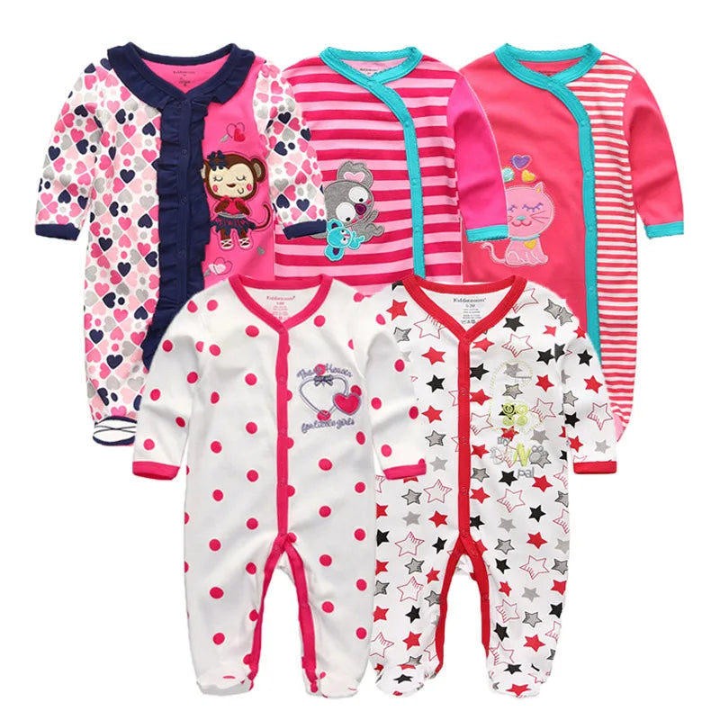 5PCS Unisex Jumpsuits 100%Cotton Newbron Baby Girl Clothes Sets 0-12M Baby Boy Clothes Long Sleeve Pajamas Bebes