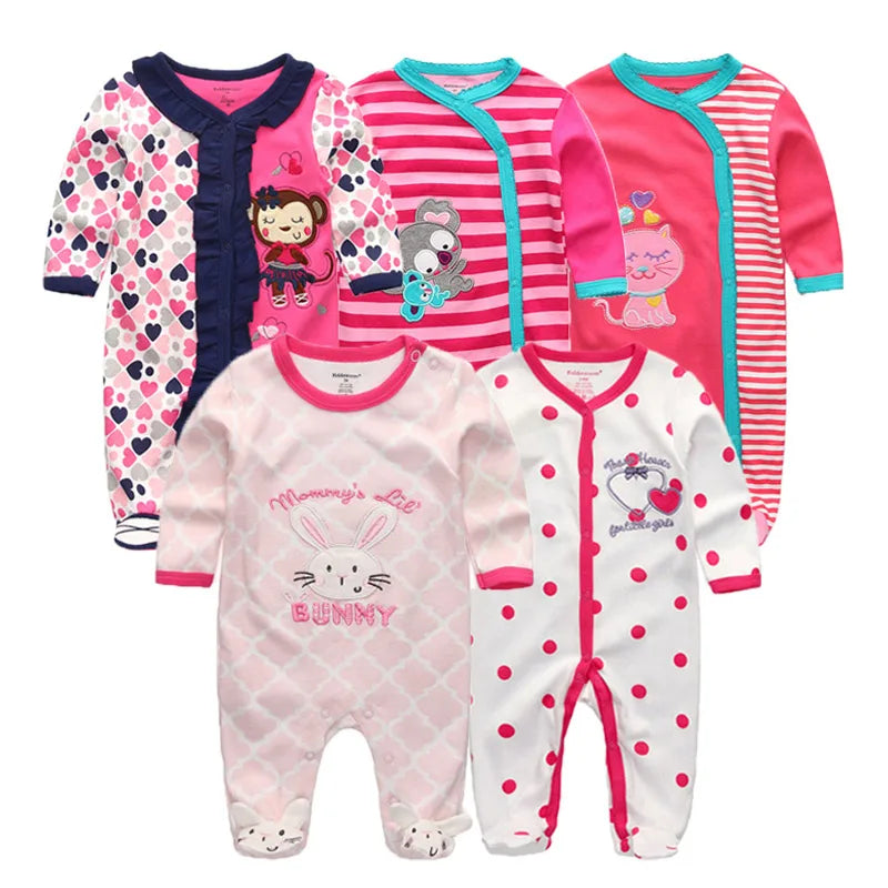 5PCS Unisex Jumpsuits 100%Cotton Newbron Baby Girl Clothes Sets 0-12M Baby Boy Clothes Long Sleeve Pajamas Bebes