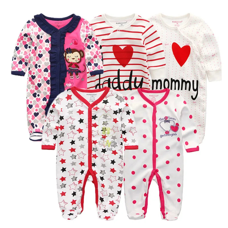 5PCS Unisex Jumpsuits 100%Cotton Newbron Baby Girl Clothes Sets 0-12M Baby Boy Clothes Long Sleeve Pajamas Bebes