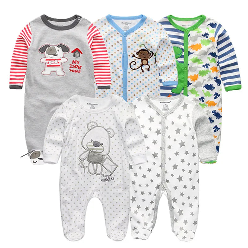 5PCS Unisex Jumpsuits 100%Cotton Newbron Baby Girl Clothes Sets 0-12M Baby Boy Clothes Long Sleeve Pajamas Bebes