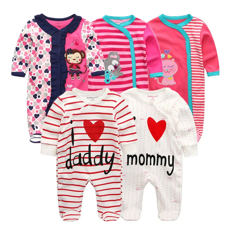 5PCS Unisex Jumpsuits 100%Cotton Newbron Baby Girl Clothes Sets 0-12M Baby Boy Clothes Long Sleeve Pajamas Bebes