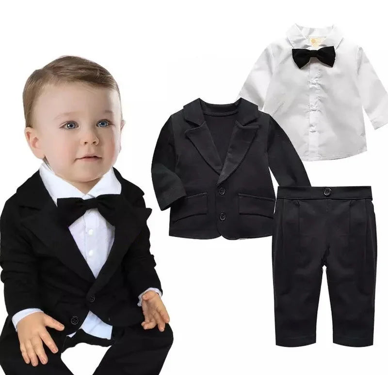 Spring Newborn Boy Clothes Korean Fashion Gentleman Black Suit Coat+Tops+Pants Kids Outfit Baby Boutique Clothing Sets BC1018-1