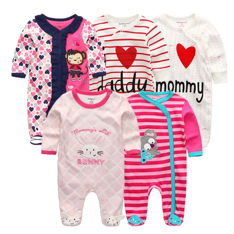 5PCS Unisex Jumpsuits 100%Cotton Newbron Baby Girl Clothes Sets 0-12M Baby Boy Clothes Long Sleeve Pajamas Bebes