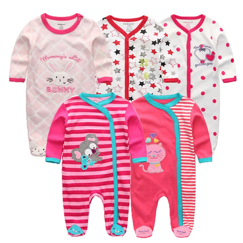 5PCS Unisex Jumpsuits 100%Cotton Newbron Baby Girl Clothes Sets 0-12M Baby Boy Clothes Long Sleeve Pajamas Bebes
