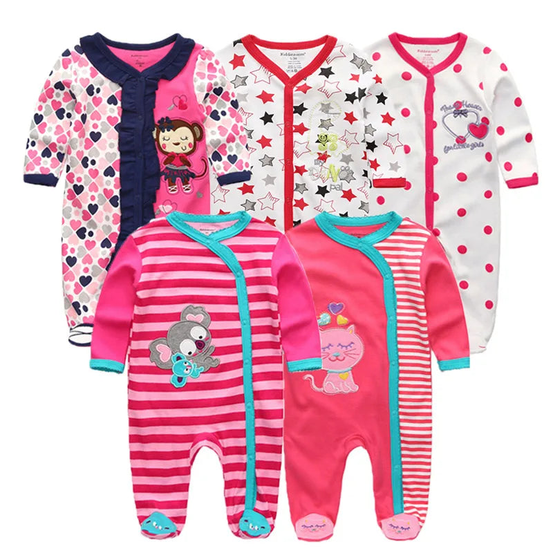 5PCS Unisex Jumpsuits 100%Cotton Newbron Baby Girl Clothes Sets 0-12M Baby Boy Clothes Long Sleeve Pajamas Bebes