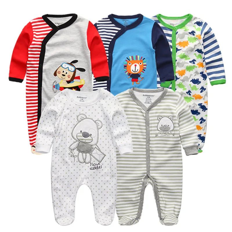 5PCS Unisex Jumpsuits 100%Cotton Newbron Baby Girl Clothes Sets 0-12M Baby Boy Clothes Long Sleeve Pajamas Bebes