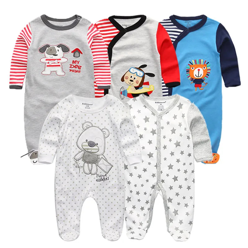 5PCS Unisex Jumpsuits 100%Cotton Newbron Baby Girl Clothes Sets 0-12M Baby Boy Clothes Long Sleeve Pajamas Bebes