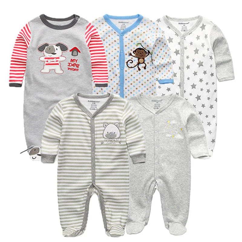 5PCS Unisex Jumpsuits 100%Cotton Newbron Baby Girl Clothes Sets 0-12M Baby Boy Clothes Long Sleeve Pajamas Bebes