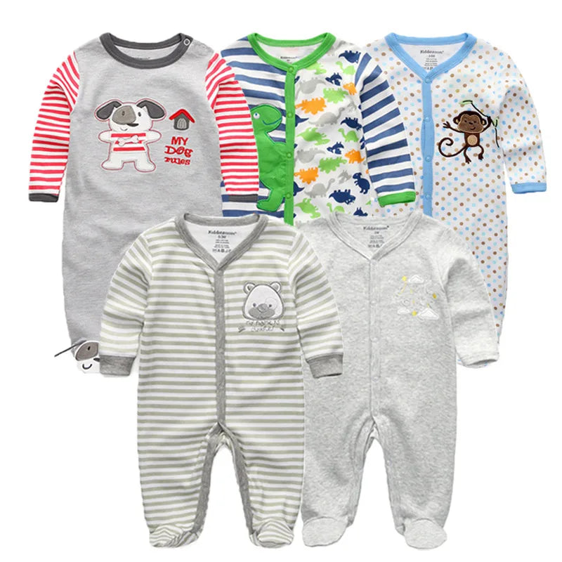5PCS Unisex Jumpsuits 100%Cotton Newbron Baby Girl Clothes Sets 0-12M Baby Boy Clothes Long Sleeve Pajamas Bebes
