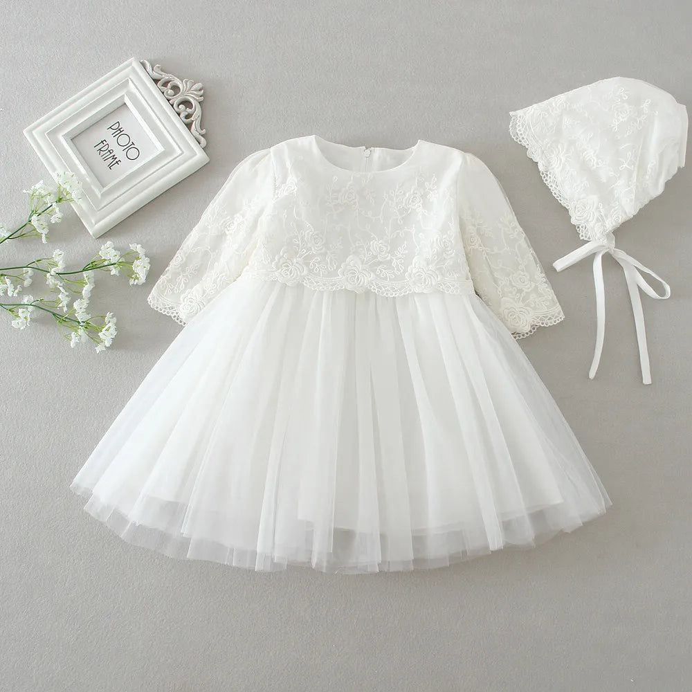Newborn Baptism Dress For Baby Girl White Lace First Birthday Party Wear Cute Infant Toddler Girls Christening Gown Clothes 3-24