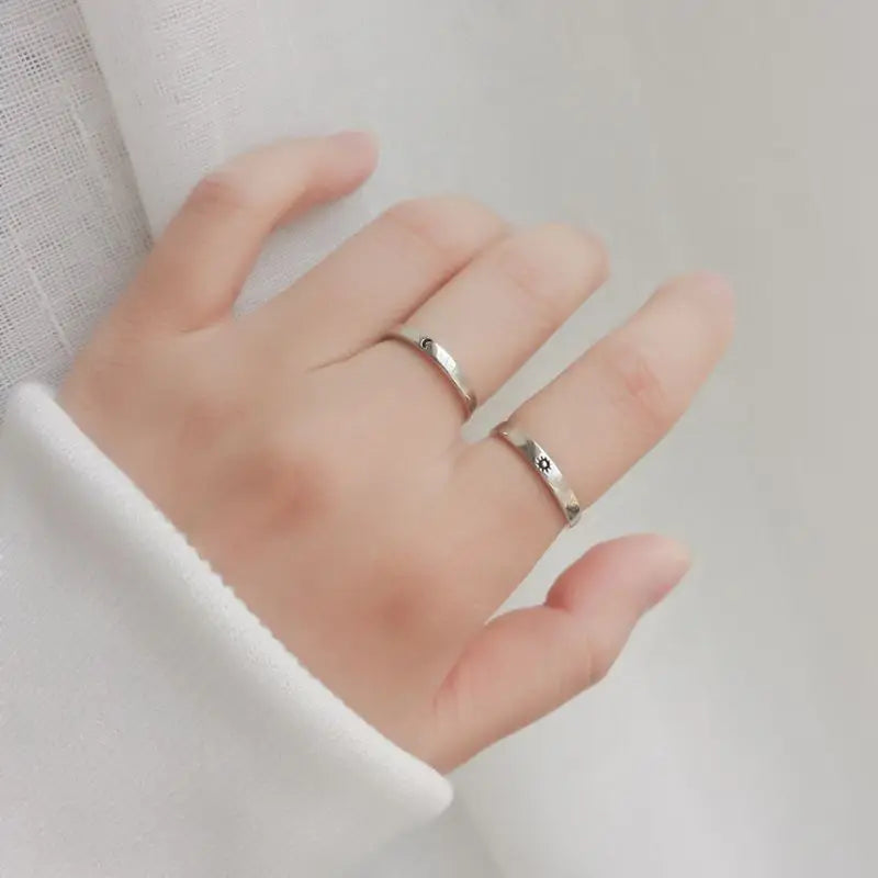 2Pcs Sun and Moon Lover Couple Rings Set Promise Wedding Bands for Him and Her