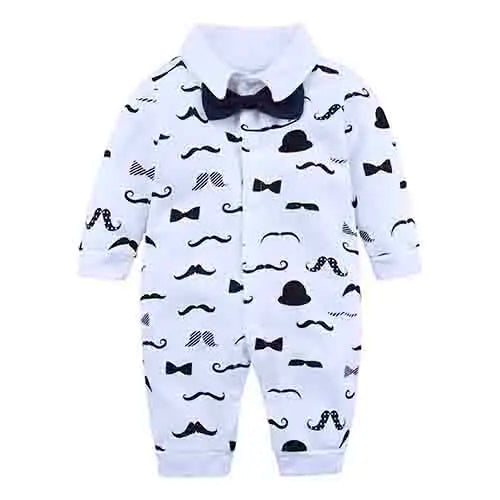 Fashion Newborn Baby Boys Gentleman Formal Suit Romper Long Sleeve Jumpsuit Bow Tie Tuxedo Outfit Clothes for 0-24M Bebes Gift