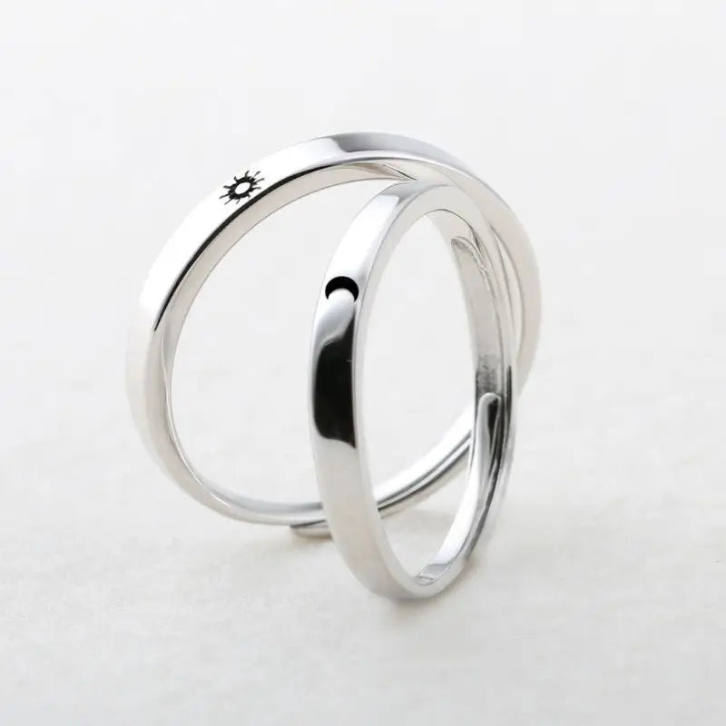 2Pcs Sun and Moon Lover Couple Rings Set Promise Wedding Bands for Him and Her