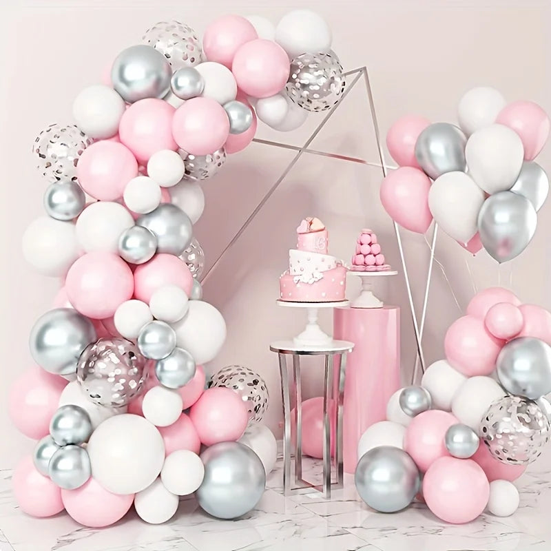 Lots Stock Fast Delivery 117pcs Silvery Pink Latex Balloons for Gender Reveal Baby Shower Birthday Wedding Decorations