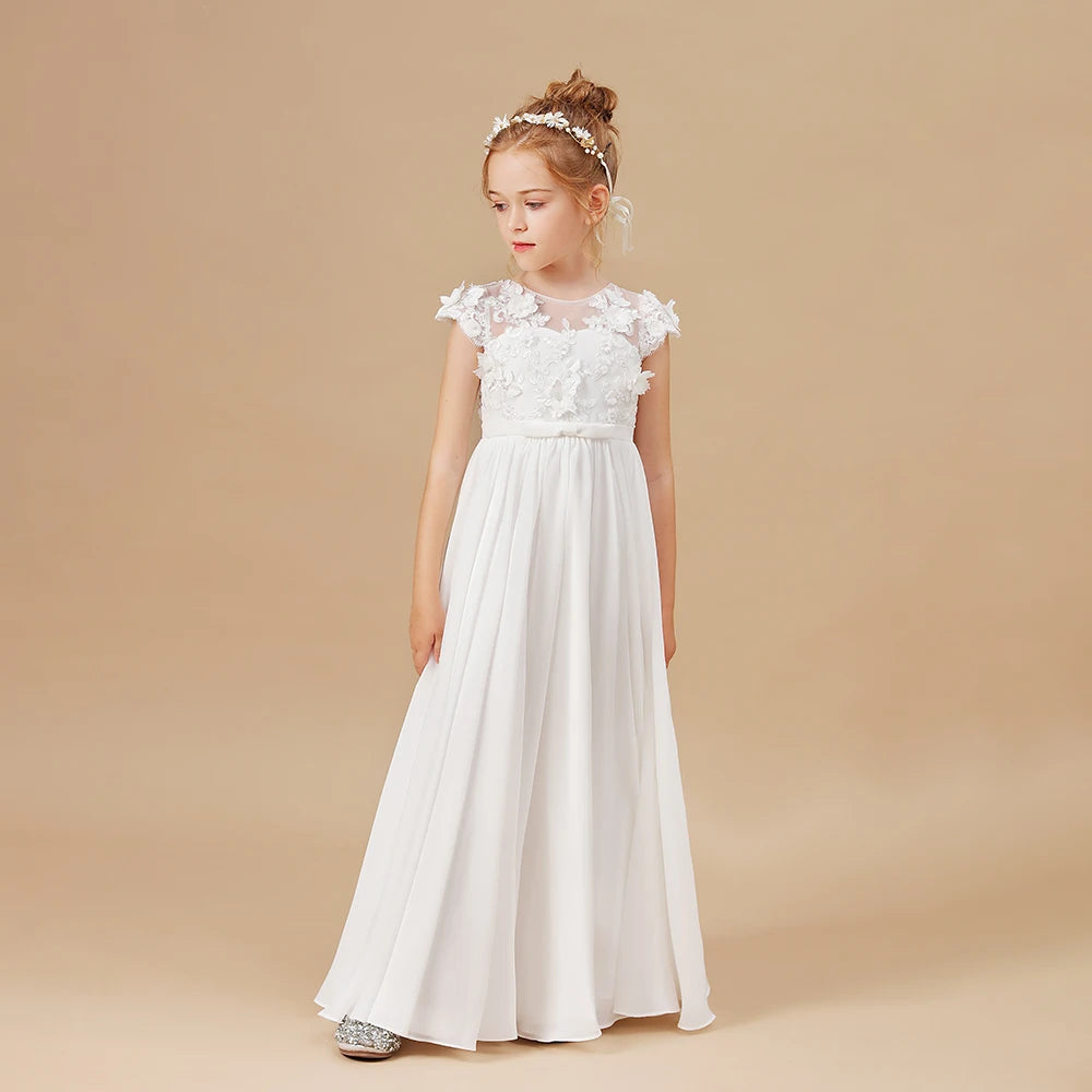 Appliques Flower Girl Dress First Communion Graduation Wedding Ceremony Birthday Evening Party Ball Pageant Prom Banquet For Kid